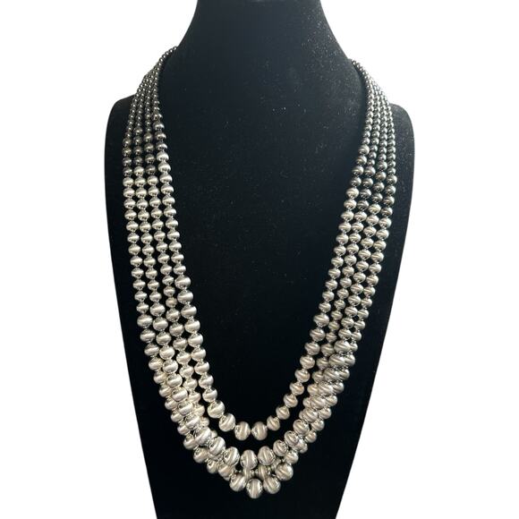 Ombré Triple Strand Metal Bead Necklace - Picture 1 of 7